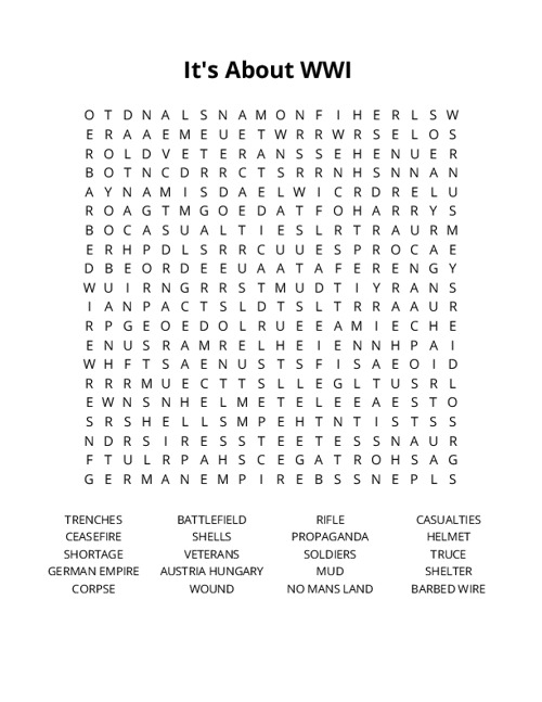 Its About WWI Crossword Puzzle