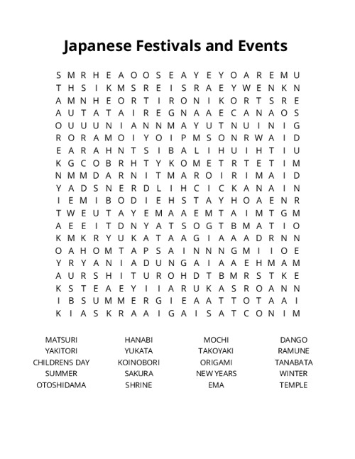 Japanese Festivals and Events Crossword Puzzle