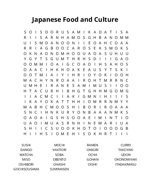 Japanese Food and Culture Crossword Puzzle