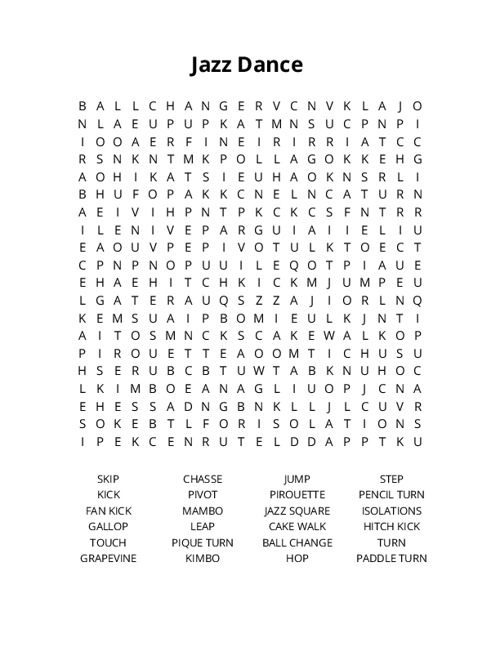 Jazz Dance Crossword Puzzle
