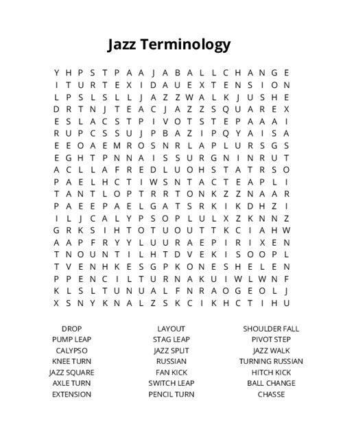 Jazz Terminology Crossword Puzzle