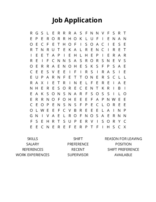 Job Application Crossword Puzzle
