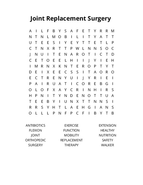 Joint Replacement Surgery Crossword Puzzle