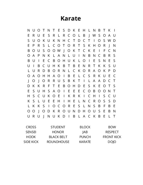 Karate Word Search Puzzle