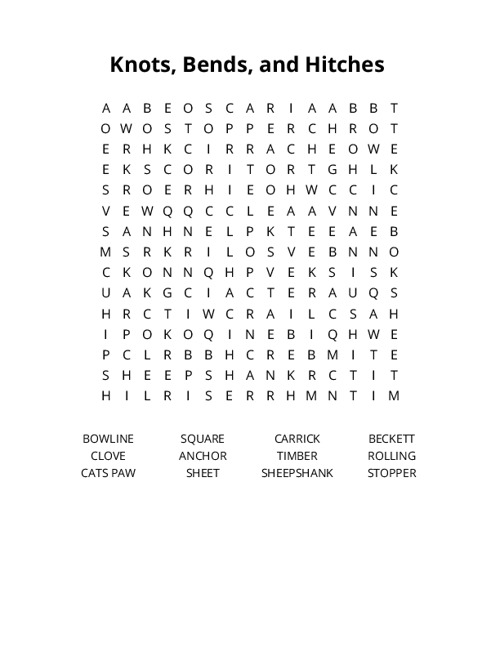 Knots, Bends, and Hitches Crossword Puzzle