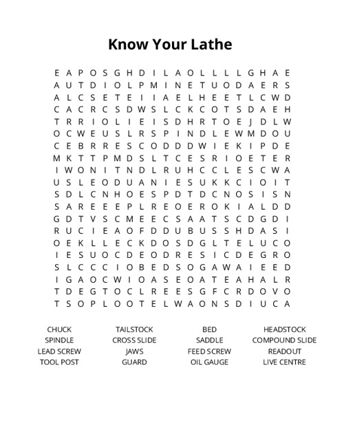 Know Your Lathe Crossword Puzzle