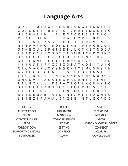 Language Arts Crossword Puzzle