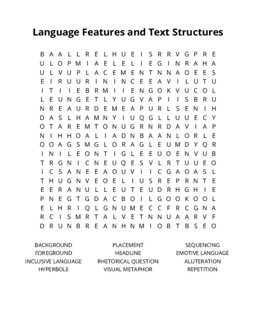 Language Features and Text Structures Crossword Puzzle