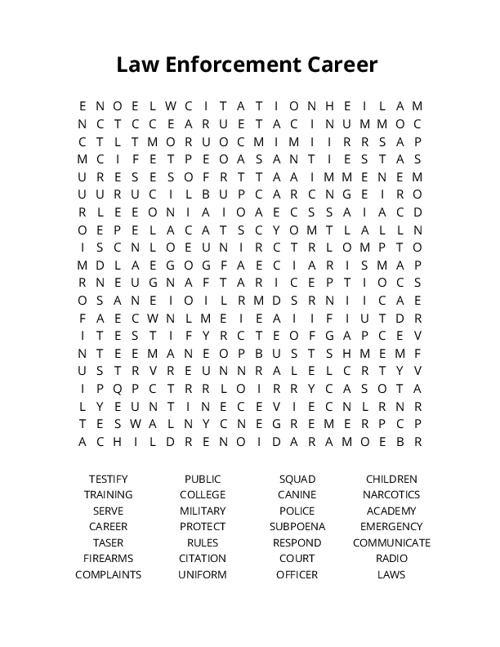 Law Enforcement Career Crossword Puzzle