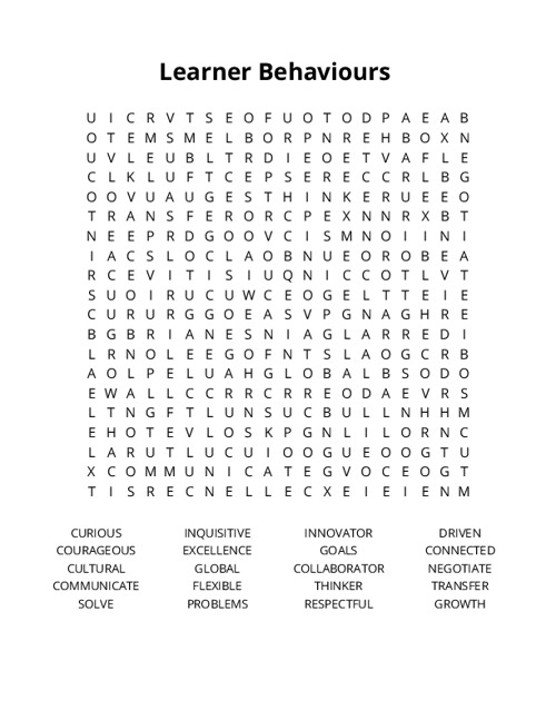 Learner Behaviours Crossword Puzzle