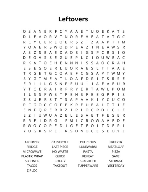 Leftovers Word Search Puzzle