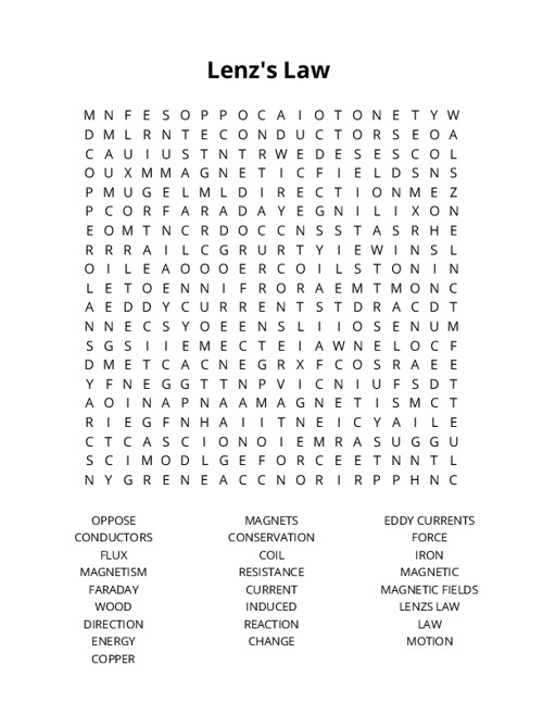 Lenzs Law Crossword Puzzle
