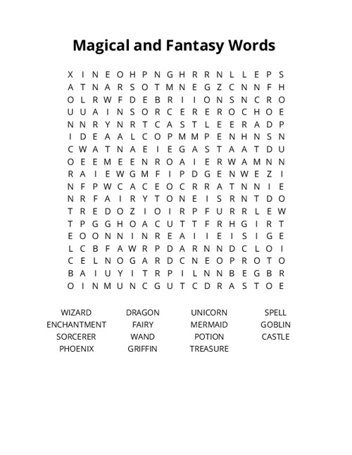 Magical and Fantasy Words Crossword Puzzle