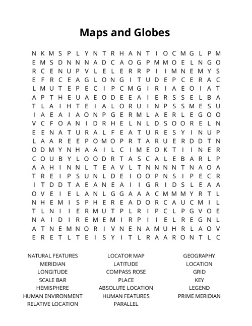 Maps and Globes Crossword Puzzle