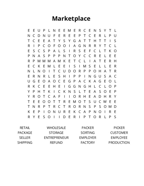 Marketplace  Word Search Puzzle