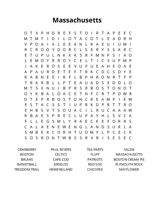 Massachusetts Crossword Puzzle