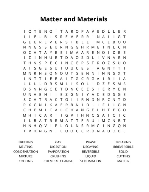 Matter and Materials Crossword Puzzle