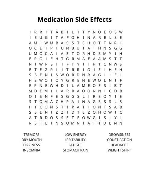 Medication Side Effects Crossword Puzzle