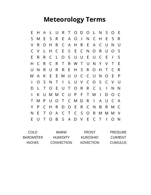 Meteorology Terms Word Search Puzzle