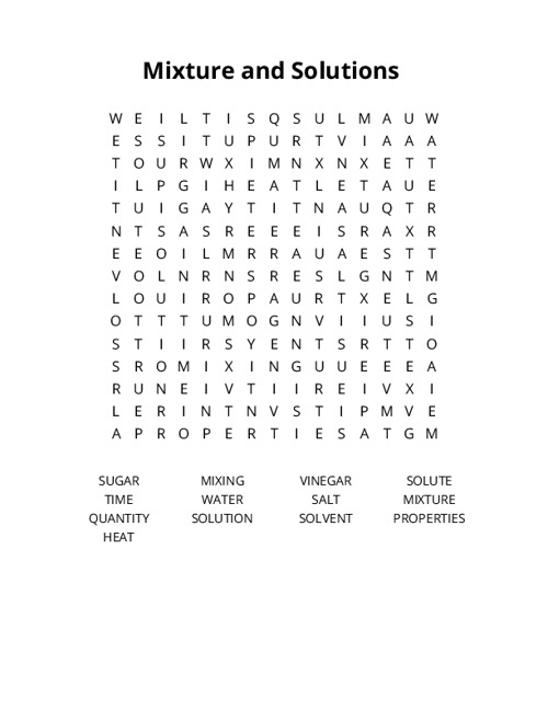 Mixture and Solutions Word Search Puzzle