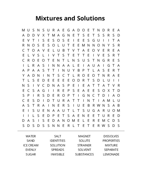 Mixtures and Solutions Crossword Puzzle