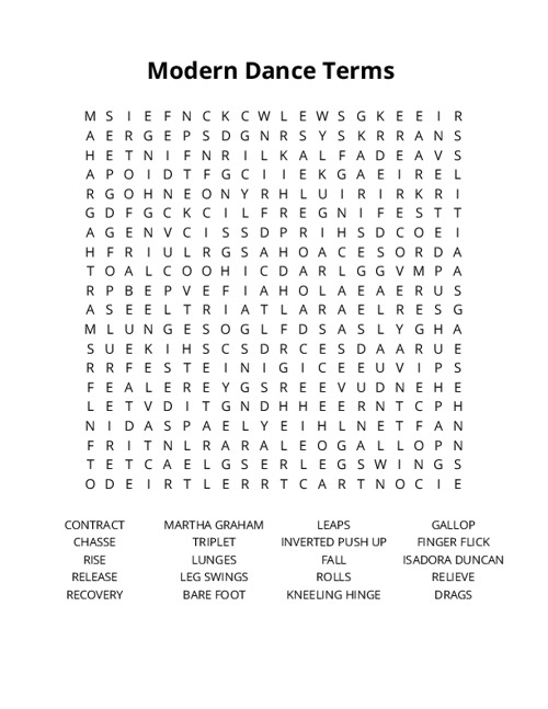 Modern Dance Terms Crossword Puzzle