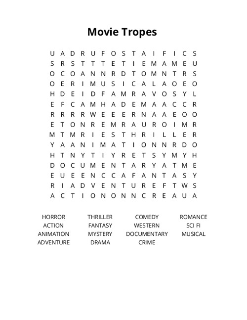 Movie Tropes Crossword Puzzle