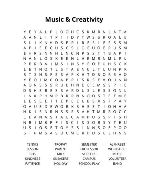 Music & Creativity Crossword Puzzle