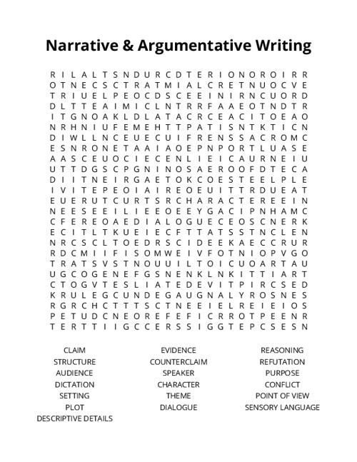 Narrative & Argumentative Writing Crossword Puzzle