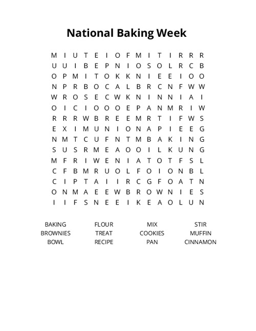 National Baking Week Word Search Puzzle