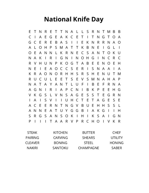 National Knife Day Crossword Puzzle