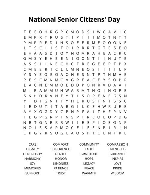 National Senior Citizens Day Crossword Puzzle