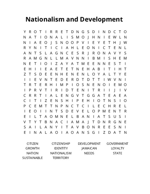 Nationalism and Development Crossword Puzzle