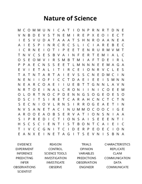 Nature of Science Word Search Puzzle