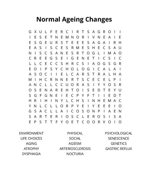 Normal Ageing Changes Word Search Puzzle
