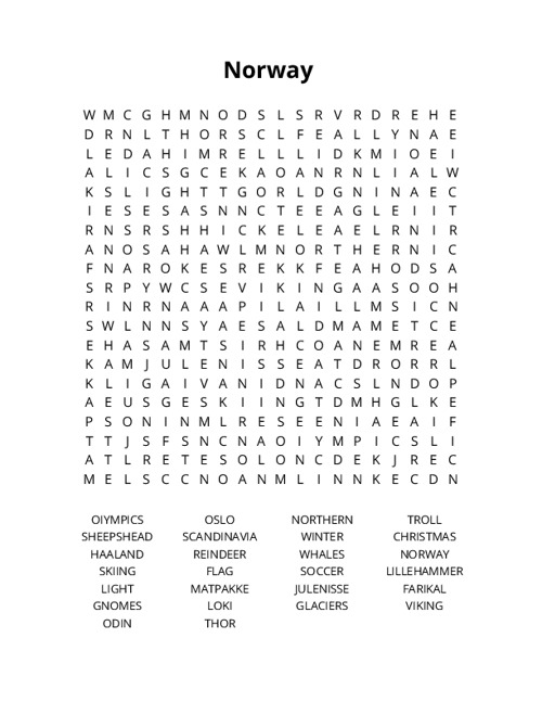 Norway Crossword Puzzle