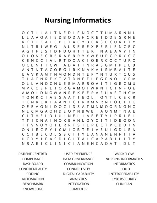 Nursing Informatics Word Search Puzzle