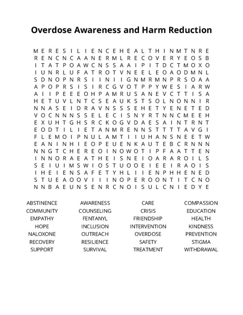 Overdose Awareness and Harm Reduction Crossword Puzzle
