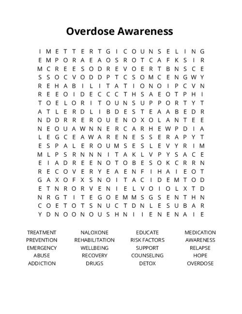 Overdose Awareness Crossword Puzzle