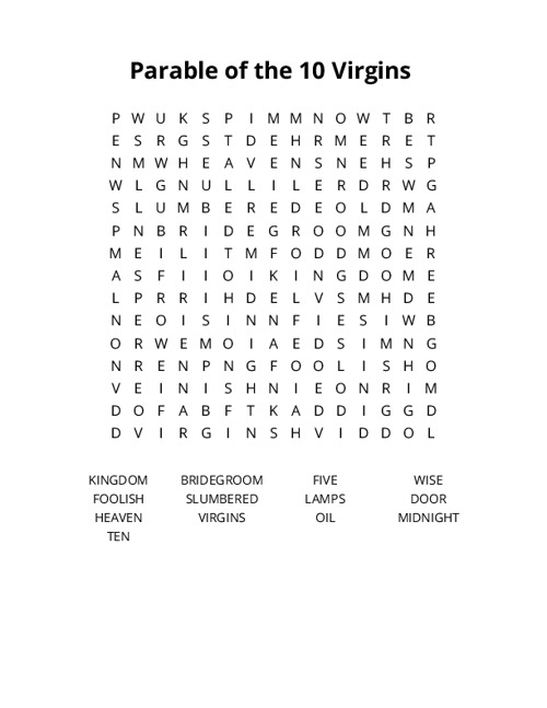 Parable of the 10 Virgins Word Search Puzzle