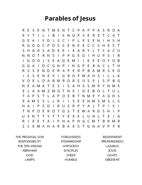 Parables of Jesus Crossword Puzzle