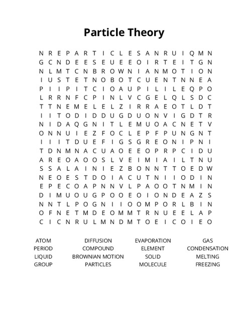 Particle Theory Word Search Puzzle