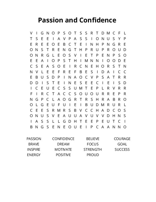 Passion and Confidence Word Search Puzzle