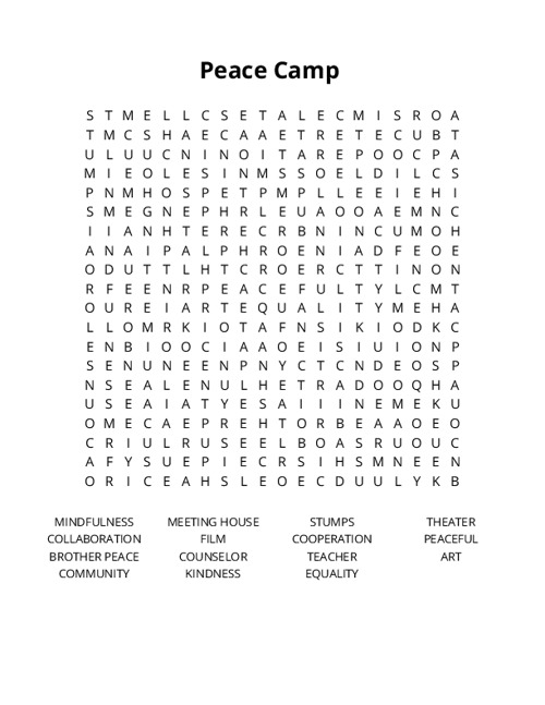 Peace Camp  Word Search Puzzle