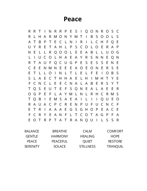 Peace Word Search Puzzle
