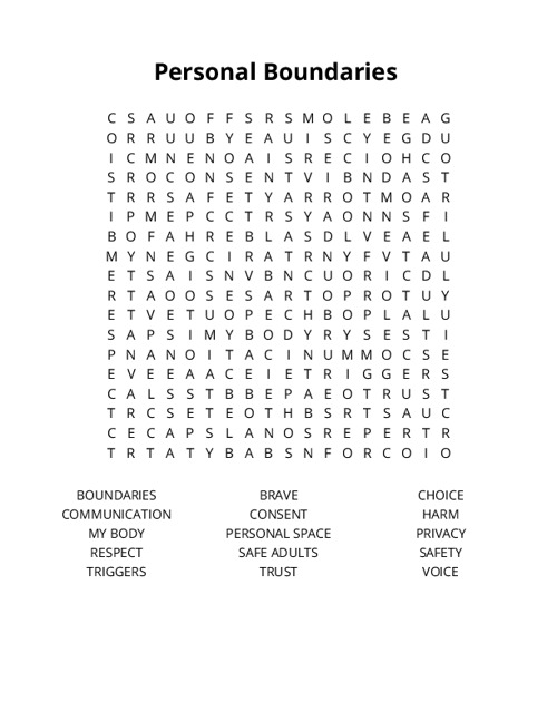 Personal Boundaries Crossword Puzzle