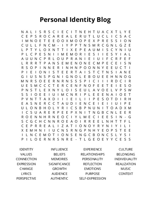 Personal Identity Blog Crossword Puzzle