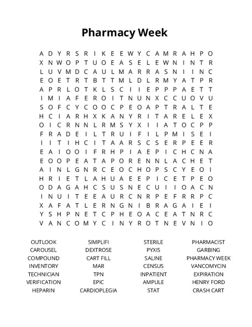 Pharmacy Week Crossword Puzzle