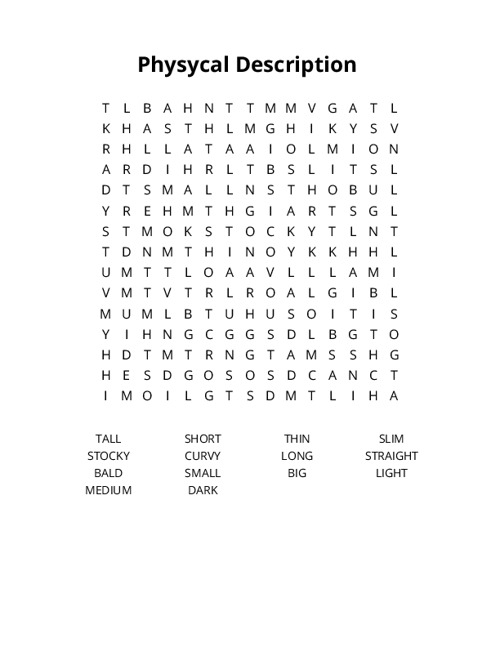 Physycal Description Crossword Puzzle
