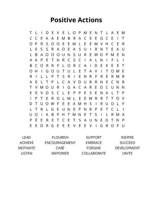 Positive Actions Crossword Puzzle